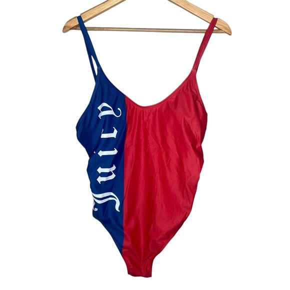 Juicy Couture Swimsuit Size L Colorblock One Piece Red Blue Scoop Back Strappy - Picture 9 of 16